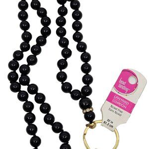 Black Bead Badge Lanyard ID Holder Teacher Lanyard Beaded Nurse Lanyard